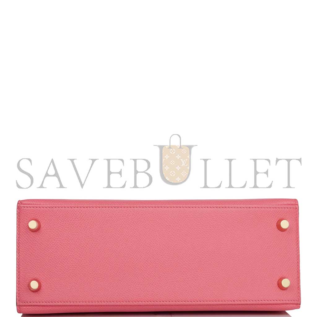 HERMÈS KELLY SELLIER 25 ROSE AZALEE VERSO EPSOM PERMABRASS HARDWARE (25*17*7cm) 